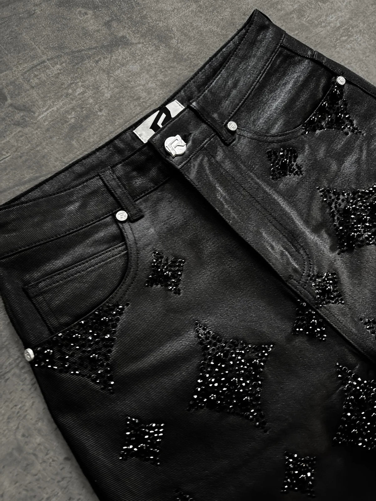 BLACK WAX EMBELLISH JORTS