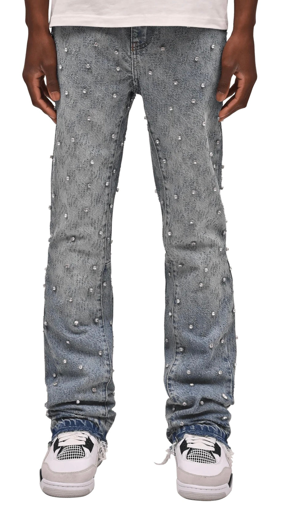 RHINESTONE FLARE DENIM - LIGHT STONE