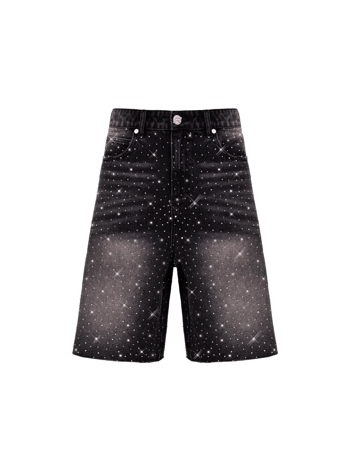RHINESTONE DENIM JORTS - BLACK
