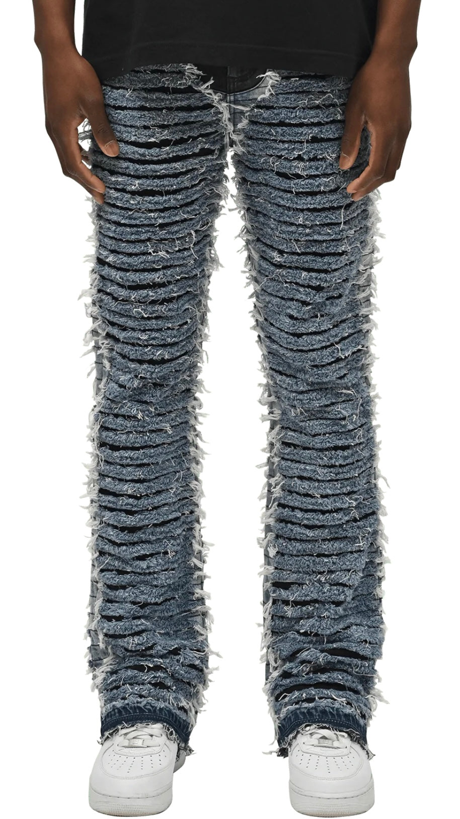 FLARE DISTRESSED DENIM - MID BLUE