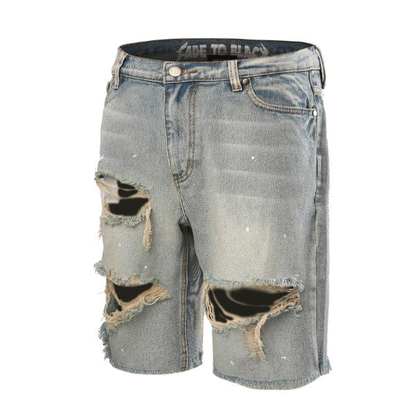 Ripped Denim Shorts - Blue