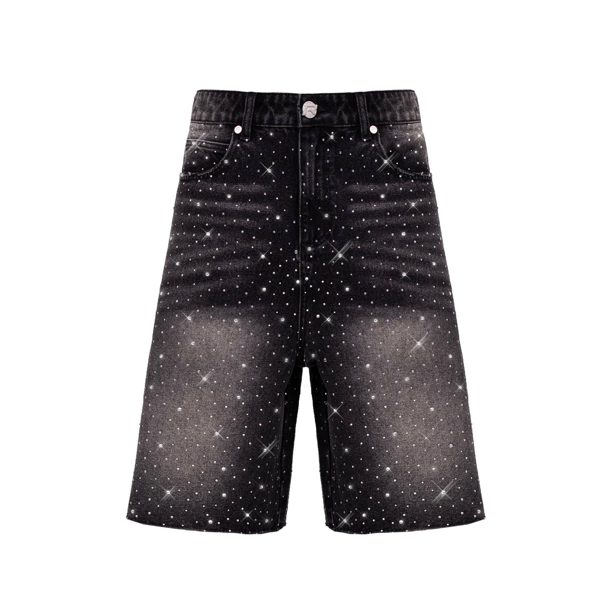 RHINESTONE DENIM JORTS - BLACK