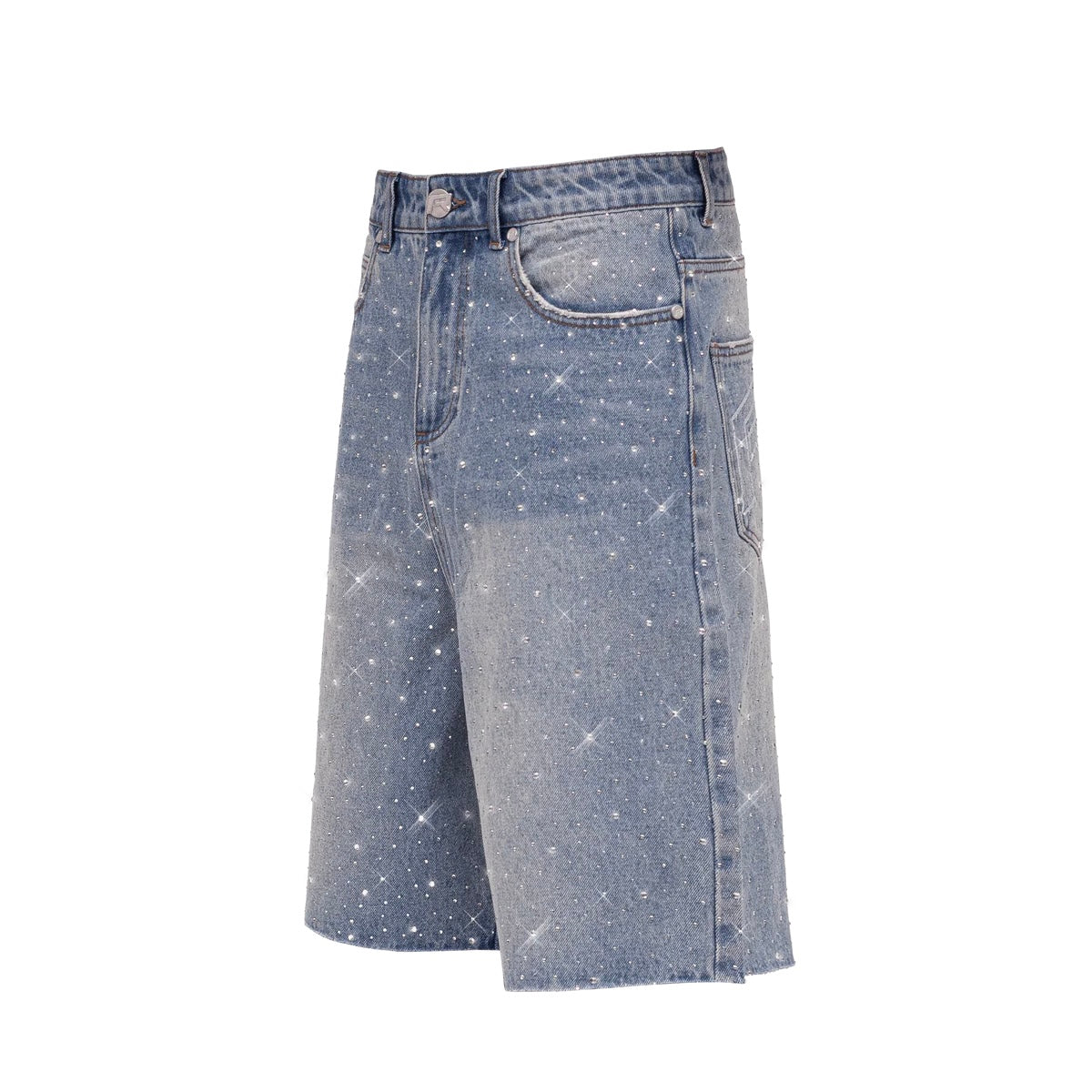RHINESTONE DENIM JORTS - CREAM WASH