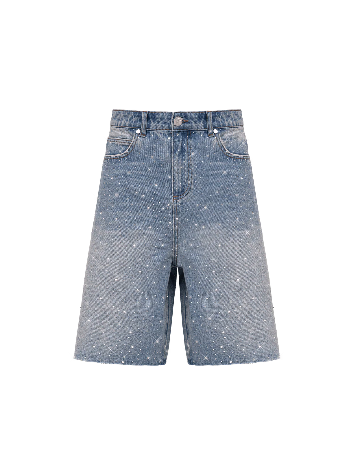 RHINESTONE DENIM JORTS - CREAM WASH