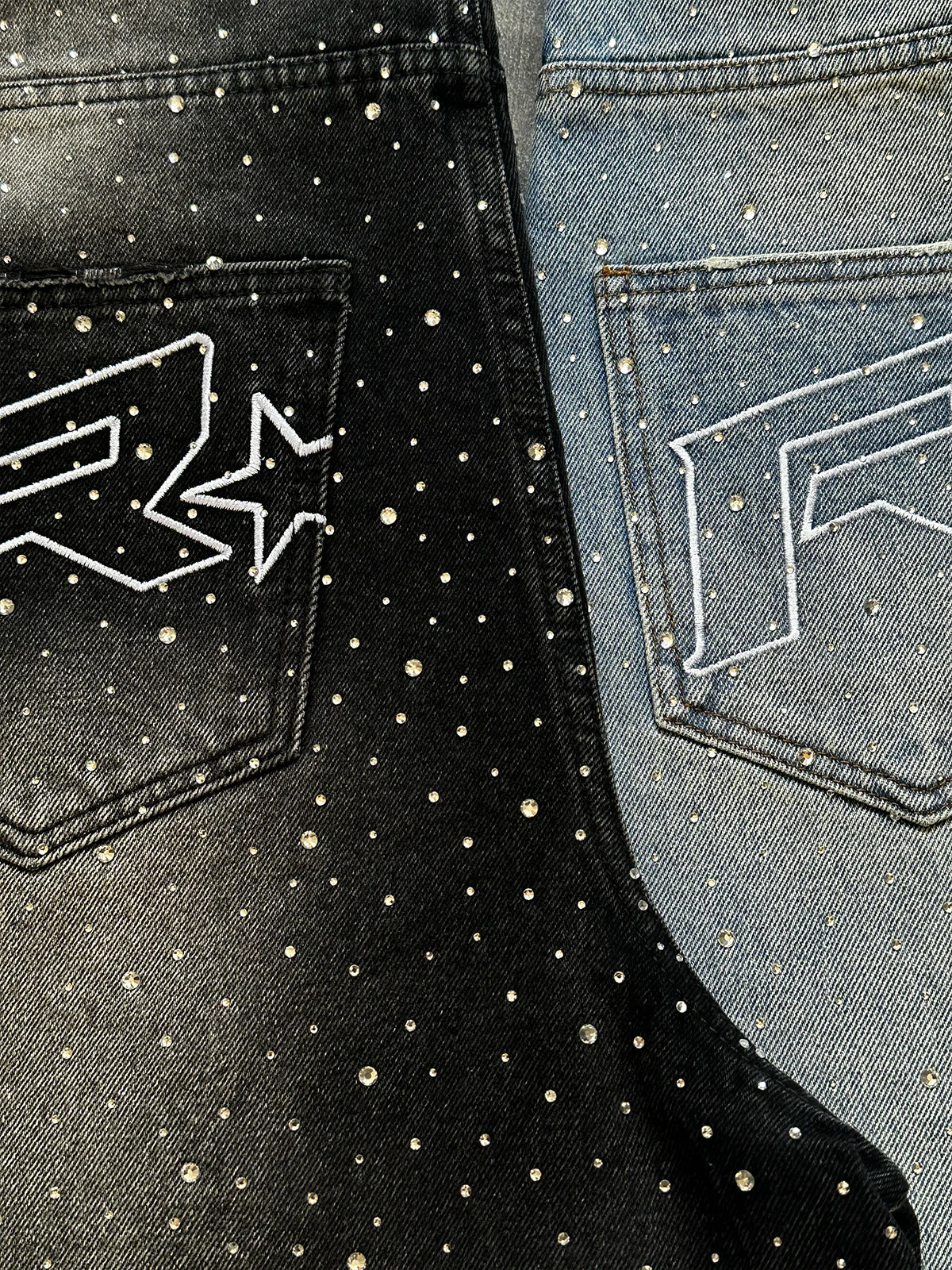 RHINESTONE DENIM JORTS - BLACK