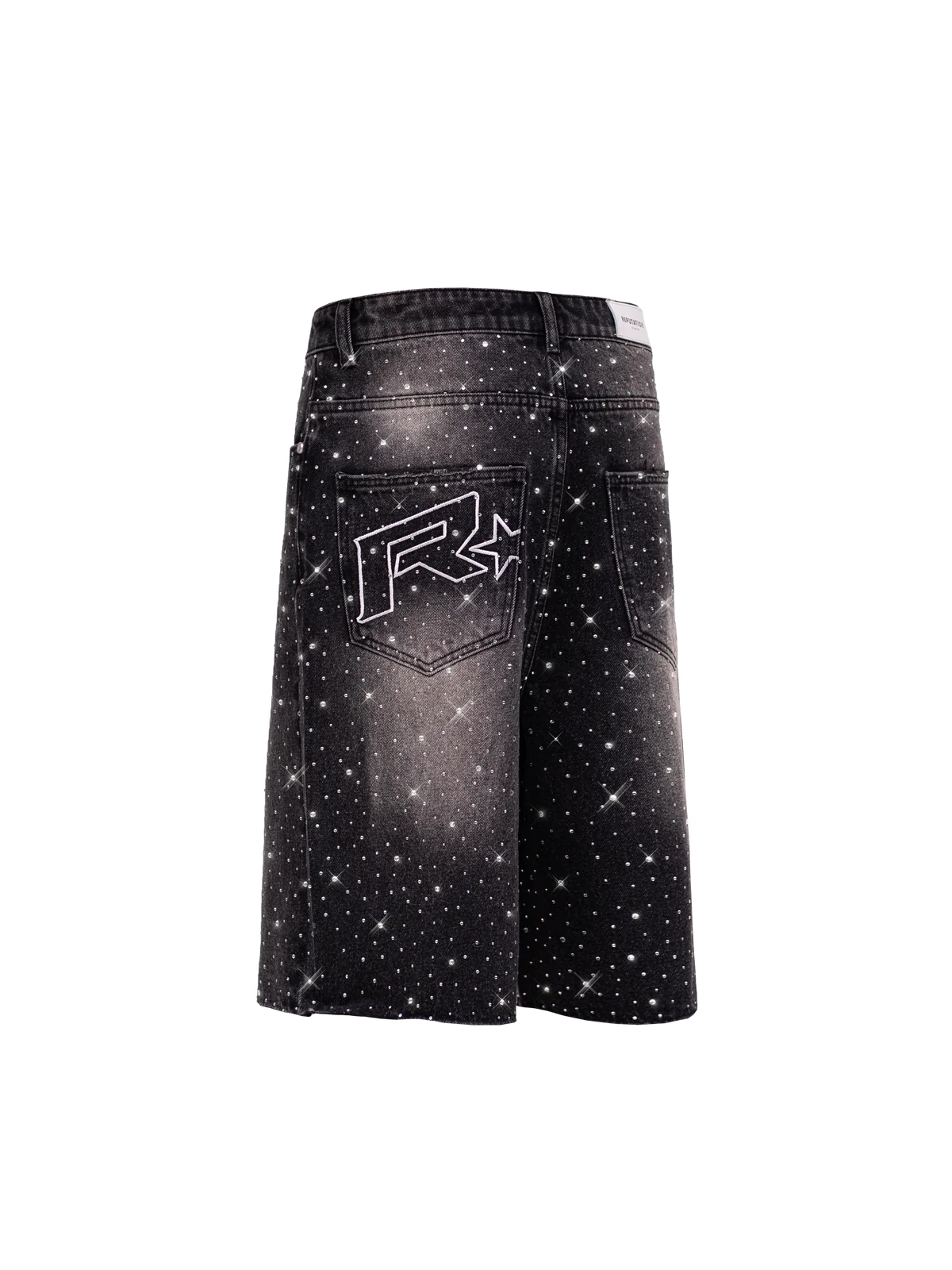RHINESTONE DENIM JORTS - BLACK