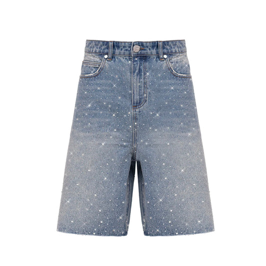 RHINESTONE DENIM JORTS - CREAM WASH