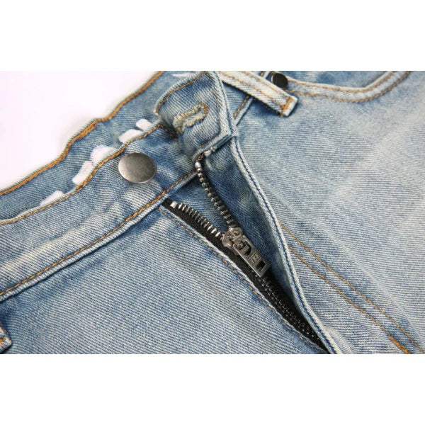 Ripped Denim Shorts - Blue