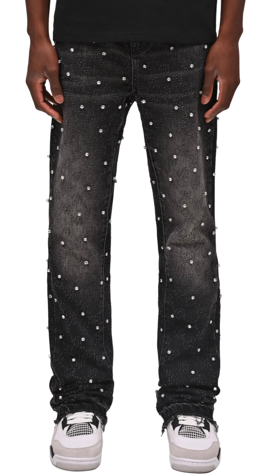 RHINESTONE FLARE DENIM - BLACK