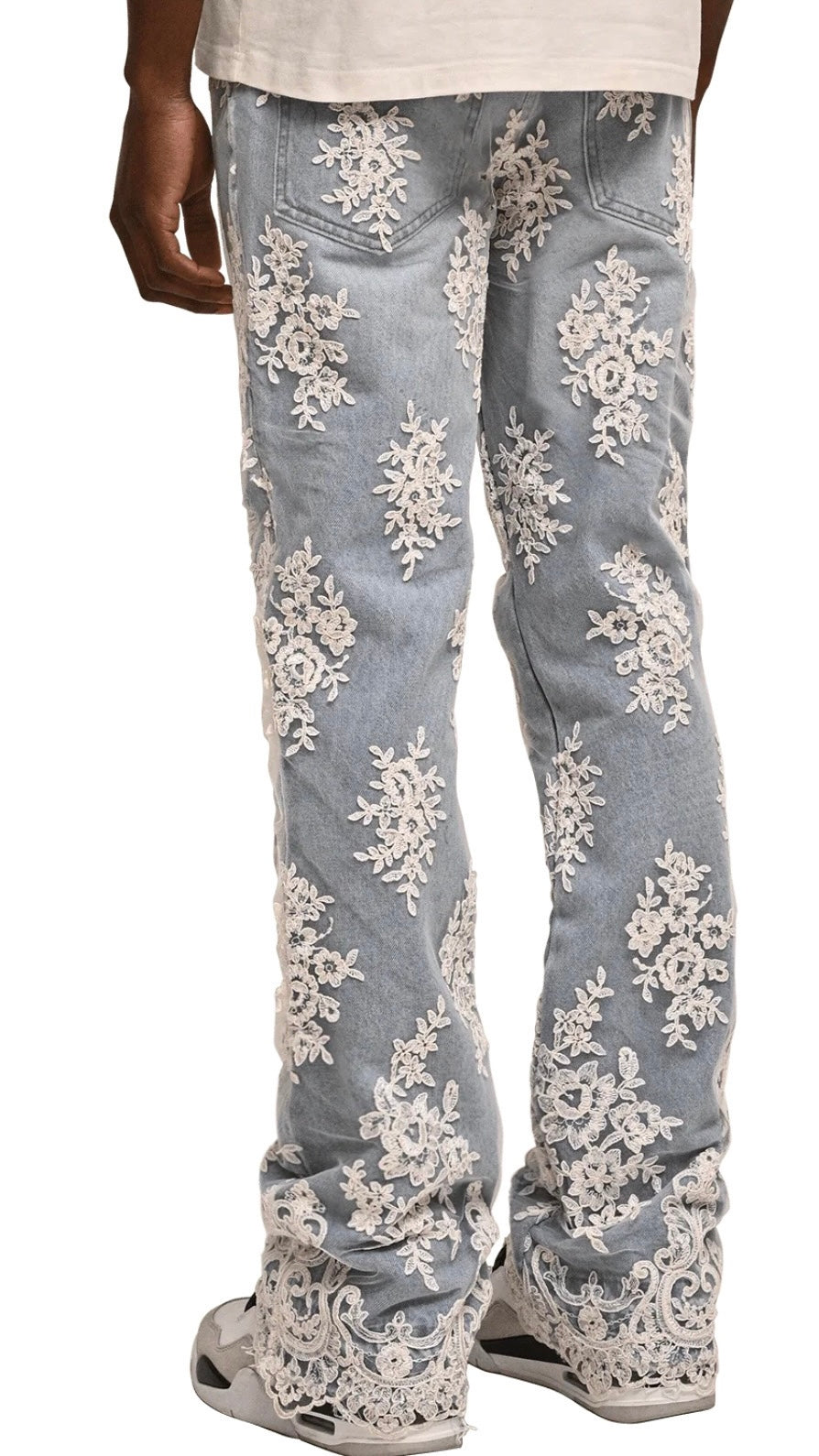 LACE FLARE DENIM - LIGHT STONE