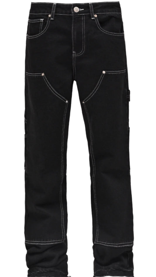 CONTRAST STITCH FLARE DENIM - BLACK