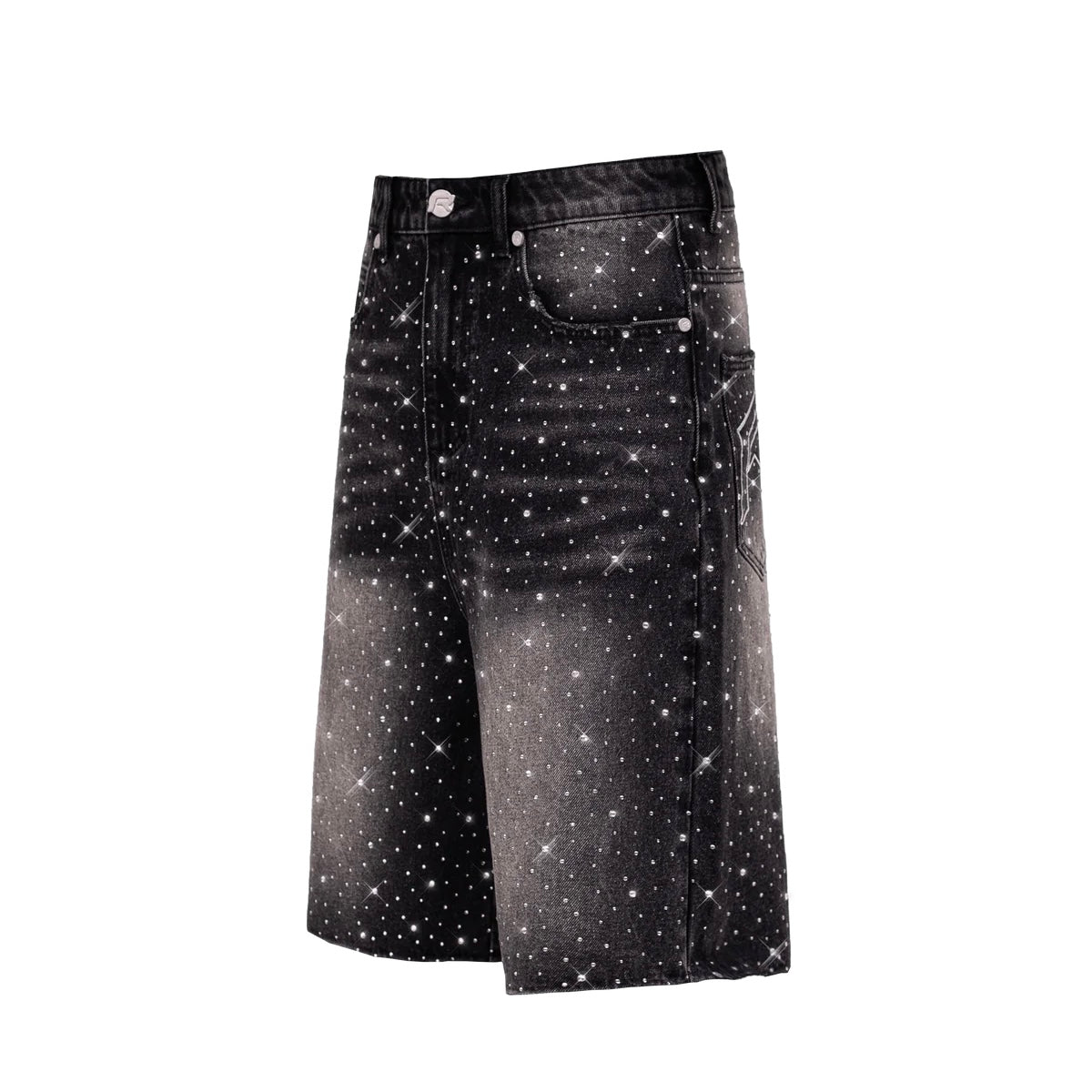 RHINESTONE DENIM JORTS - BLACK