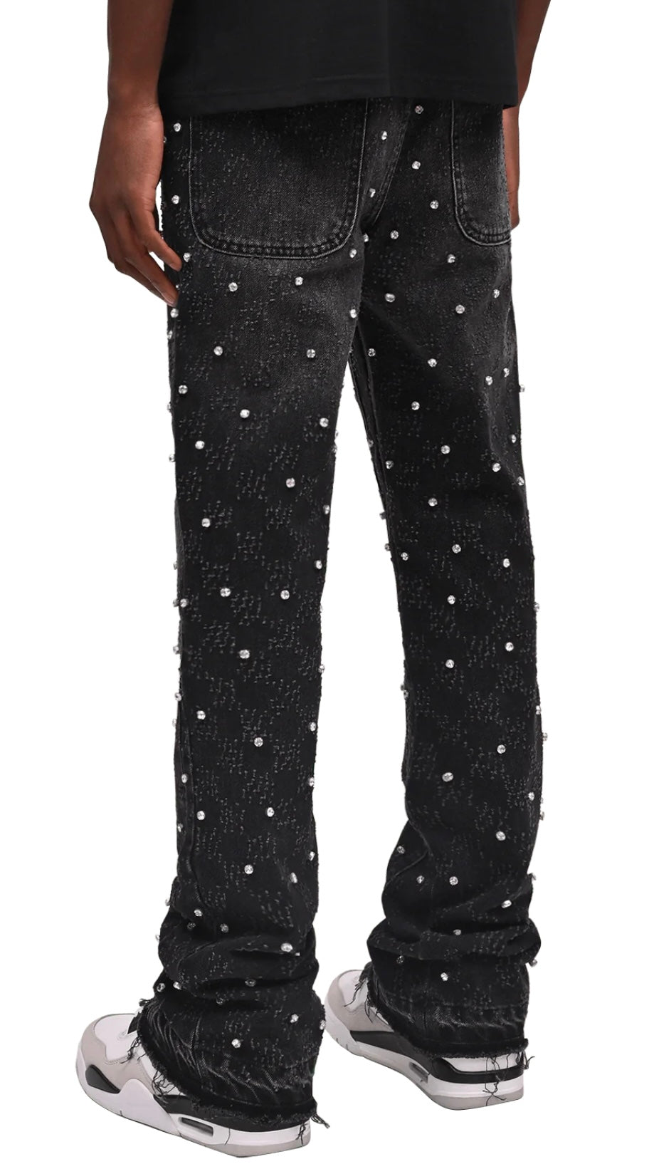 RHINESTONE FLARE DENIM - BLACK