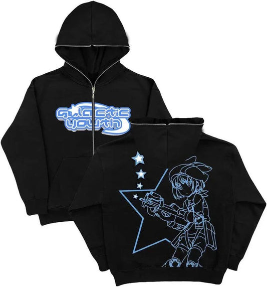 GALACTIC ZIP-UP HOODIE - BLACK