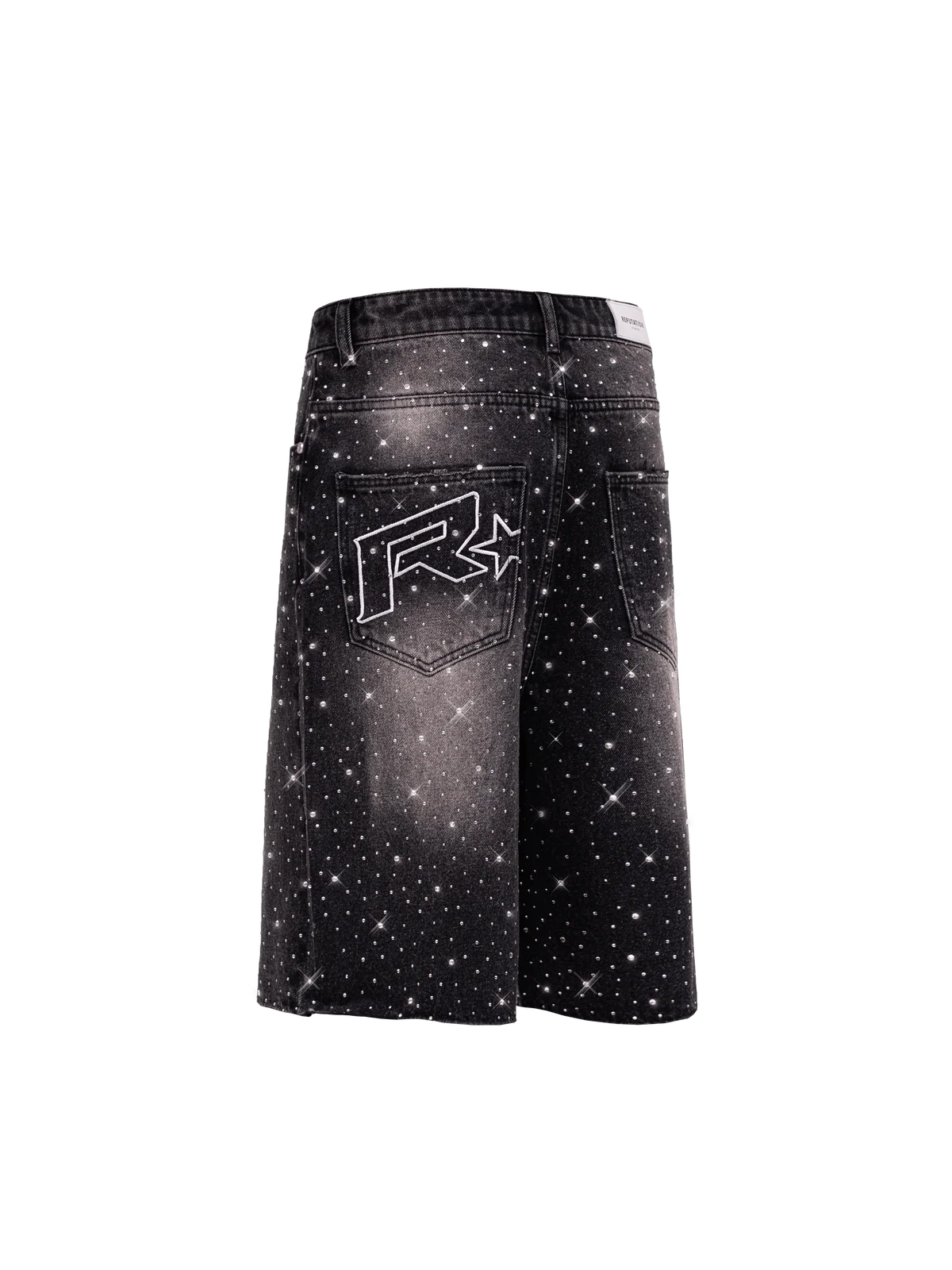RHINESTONE DENIM JORTS - BLACK