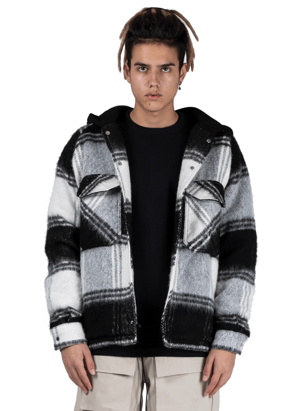 OVERSIZED TARTAN SHIRT - BLACK