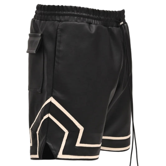 LEATHER BASKETBALL SHORTS - BLACK