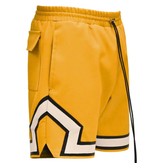 LEATHER BASKETBALL SHORTS - MUSTARD