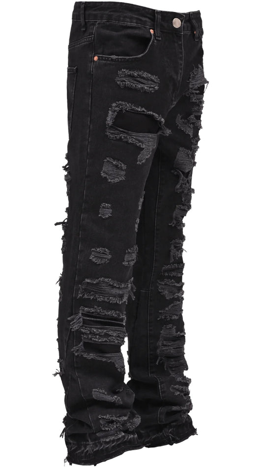 THRASHED FLARE DENIM - BLACK