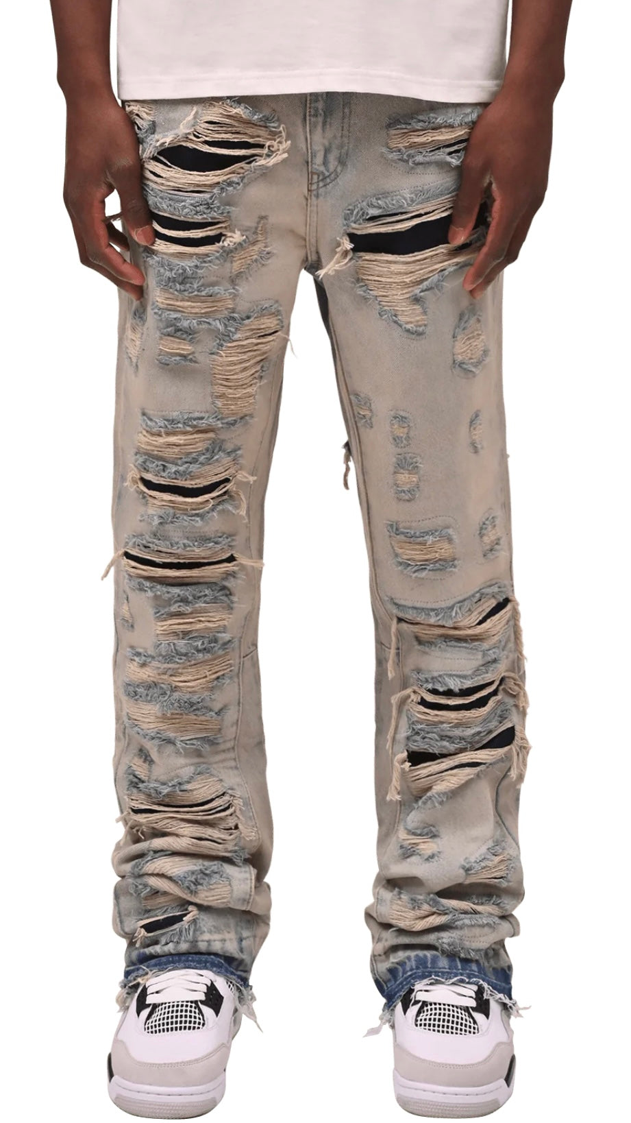 THRASHED FLARE DENIM - CREAM WASH