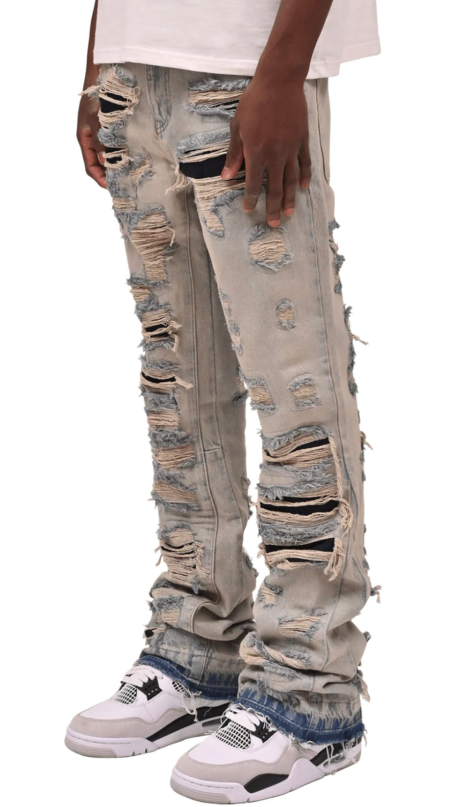 THRASHED FLARE DENIM - CREAM WASH