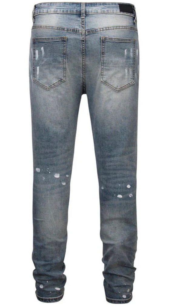 STUDDED PATCH DENIM - WASHED INDIGO