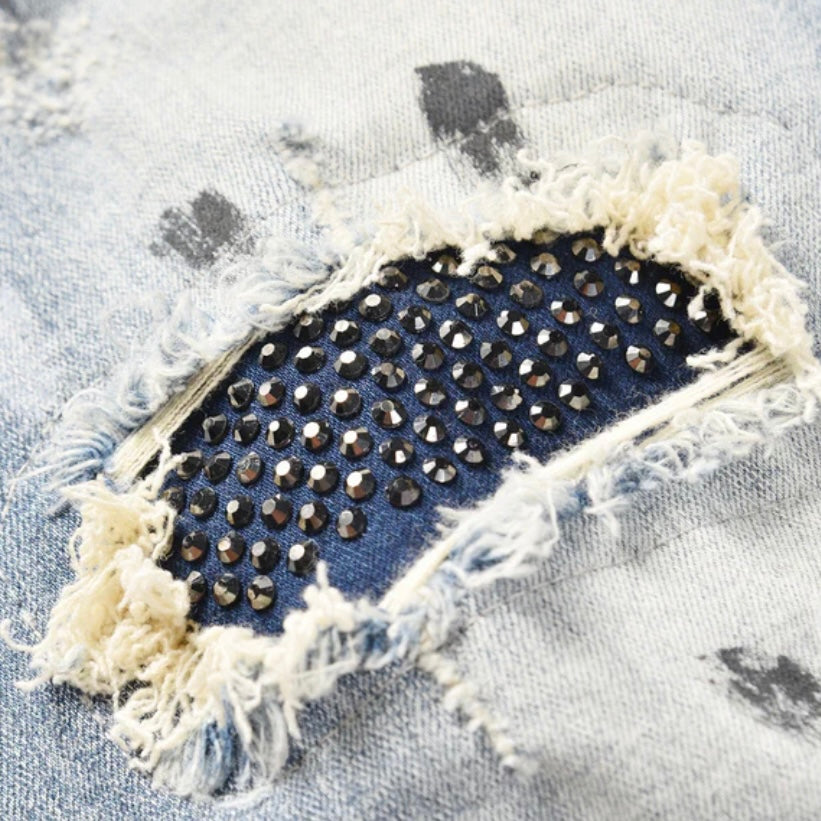 STUDDED PATCH DENIM - WASHED INDIGO