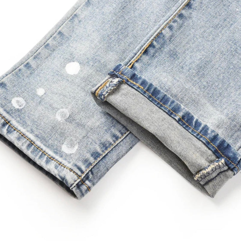 STUDDED PATCH DENIM - WASHED INDIGO